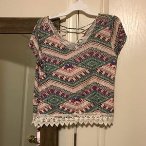 Hippie Rose Aztec style v neck top